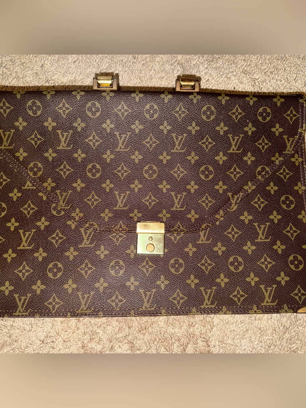 Louis Vuitton Monogram Canvas Briefcase in Brown with Gold Hardware